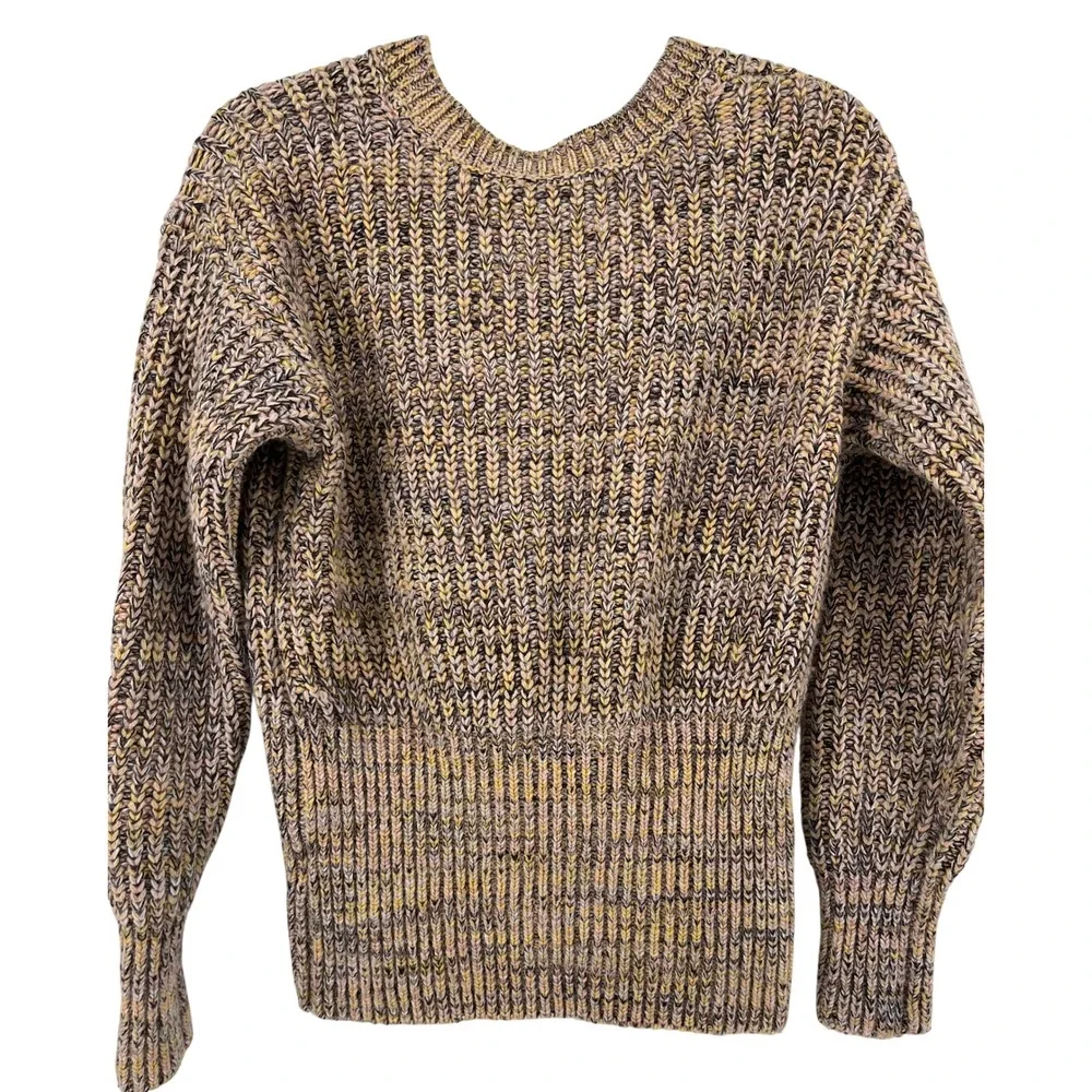 Anthropologie‎ Pilcro Marled Chunky V-Neck wool mix Knit Sweater Size M brown